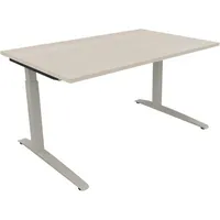 Soennecken Schreibtisch All in One, manuell höhenverstellbar, 65-85cm (H), 140x90cm (BxT), rechteckig, akazie hell / silberaluminium 400396