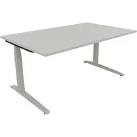 Soennecken Schreibtisch All in One, manuell höhenverstellbar, 65-85cm (H), 160x100cm (BxT), rechteckig, lichtgrau / silberaluminium 4003969