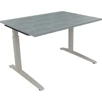 Soennecken Schreibtisch All in One, manuell höhenverstellbar, 65-85cm (H), 120x90cm (BxT), rechteckig, beton hell / silberaluminium 4003969