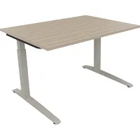 Soennecken Schreibtisch All in One, manuell höhenverstellbar, 65-85cm (H), 120x90cm (BxT), rechteckig, eiche natur / silberaluminium 400396