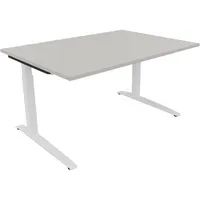 Soennecken Schreibtisch All in One, manuell höhenverstellbar, 65-85cm (H), 140x100cm (BxT), rechteckig, lichtgrau / weiß 4003969071698 Soen