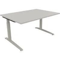 Soennecken Schreibtisch All in One, manuell höhenverstellbar, 65-85cm (H), 140x100cm (BxT), rechteckig, lichtgrau / silberaluminium 4003969