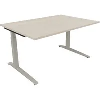 Soennecken Schreibtisch All in One, manuell höhenverstellbar, 65-85cm (H), 140x100cm (BxT), rechteckig, akazie hell / silberaluminium 40039