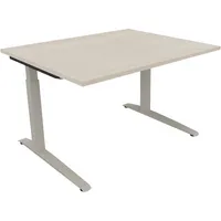 Soennecken Schreibtisch All in One, manuell höhenverstellbar, 65-85cm (H), 120x100cm (BxT), rechteckig, akazie hell / silberaluminium 40039