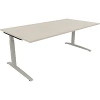 Soennecken Schreibtisch All in One, manuell höhenverstellbar, 65-85cm (H), 200x100cm (BxT), rechteckig, akazie hell / silberaluminium 40039