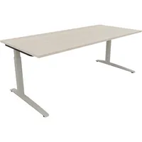 Soennecken Schreibtisch All in One, manuell höhenverstellbar, 65-85cm (H), 200x90cm (BxT), rechteckig, akazie hell / silberaluminium 400396