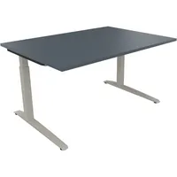 Soennecken Schreibtisch All in One, manuell höhenverstellbar, 65-85cm (H), 140x100cm (BxT), rechteckig, lavagrau / silberaluminium 40039690