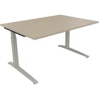 Soennecken Schreibtisch All in One, manuell höhenverstellbar, 65-85cm (H), 140x100cm (BxT), rechteckig, eiche natur / silberaluminium 40039
