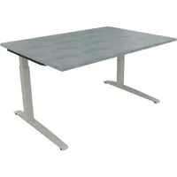 Soennecken Schreibtisch All in One, manuell höhenverstellbar, 65-85cm (H), 140x100cm (BxT), rechteckig, beton hell / silberaluminium 400396