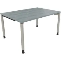 Soennecken Schreibtisch All in One, manuell höhenverstellbar, 68-82cm (H), 140x100cm (BxT), rechteckig, beton hell / silberaluminium 400396