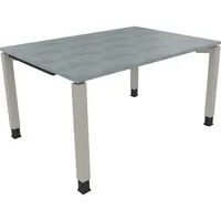 Soennecken Schreibtisch All in One, manuell höhenverstellbar, 68-82cm (H), 140x100cm (BxT), rechteckig, beton hell / silberaluminium 400396