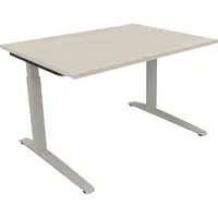 Soennecken Schreibtisch All in One, manuell höhenverstellbar, 65-85cm (H), 120x90cm (BxT), rechteckig, akazie hell / silberaluminium 400396