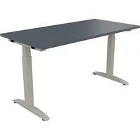 Soennecken Schreibtisch All in One, manuell höhenverstellbar, 65-85cm (H), 140x70cm (BxT), rechteckig, lavagrau / silberaluminium 400396907