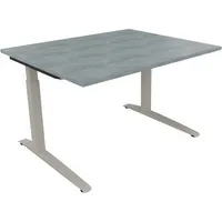 Soennecken Schreibtisch All in One, manuell höhenverstellbar, 65-85cm (H), 120x100cm (BxT), rechteckig, beton hell / silberaluminium 400396