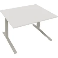 Soennecken Sitz-Steh-Schreibtisch All in One, elektrisch höhenverstellbar, 64,5-127,5cm (H), 120x90cm (BxT), rechteckig, weiß / silberalumi
