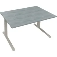 Soennecken Sitz-Steh-Schreibtisch All in One, elektrisch höhenverstellbar, 64,5-127,5cm (H), 140x90cm (BxT), rechteckig, beton hell / silbe