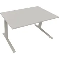 Soennecken Sitz-Steh-Schreibtisch All in One, elektrisch höhenverstellbar, 64,5-127,5cm (H), 140x90cm (BxT), rechteckig, lichtgrau / silber