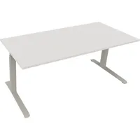 Soennecken Sitz-Steh-Schreibtisch All in One, elektrisch höhenverstellbar, 64,5-127,5cm (H), 180x80cm (BxT), rechteckig, weiß / silberalumi