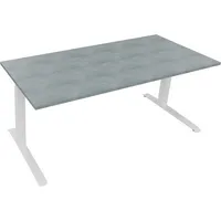 Soennecken Sitz-Steh-Schreibtisch All in One, elektrisch höhenverstellbar, 64,5-127,5cm (H), 180x80cm (BxT), rechteckig, beton hell / weiß