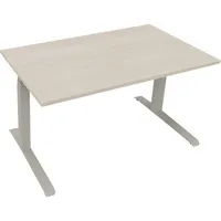 Soennecken Sitz-Steh-Schreibtisch All in One, elektrisch höhenverstellbar, 64,5-127,5cm (H), 140x80cm (BxT), rechteckig, akazie hell / silb