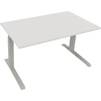 Soennecken Sitz-Steh-Schreibtisch All in One, elektrisch höhenverstellbar, 64,5-127,5cm (H), 140x80cm (BxT), rechteckig, weiß / silberalumi