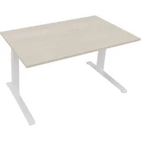 Soennecken Sitz-Steh-Schreibtisch All in One, elektrisch höhenverstellbar, 64,5-127,5cm (H), 140x80cm (BxT), rechteckig, akazie hell / weiß