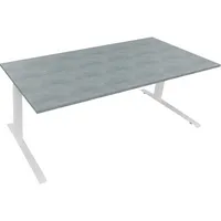 Soennecken Sitz-Steh-Schreibtisch All in One, elektrisch höhenverstellbar, 64,5-127,5cm (H), 200x90cm (BxT), rechteckig, beton hell / weiß