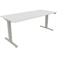Soennecken Sitz-Steh-Schreibtisch, elektrisch höhenverstellbar, 62,5-128,5cm (H), 180x80cm (BxT), rechteckig, weiß / silberaluminium 400396