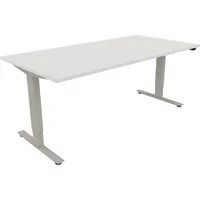 Soennecken Sitz-Steh-Schreibtisch, elektrisch höhenverstellbar, 62,5-128,5cm (H), 180x90cm (BxT), rechteckig, weiß / silberaluminium 400396