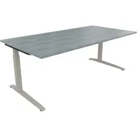 Soennecken Schreibtisch All in One, manuell höhenverstellbar, 65-85cm (H), 200x100cm (BxT), rechteckig, beton hell / silberaluminium 400396