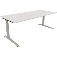 Soennecken Schreibtisch All in One, manuell höhenverstellbar, 65-85cm (H), 200x90cm (BxT), rechteckig, weiß / silberaluminium 4003969075412