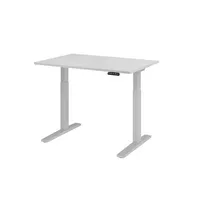 Hammerbacher Sitz-Steh-Schreibtisch XMKA, elektrisch höhenverstellbar, 70-120cm (H), 120x80cm (BxT), rechteckig, grau / silber 4032062182314