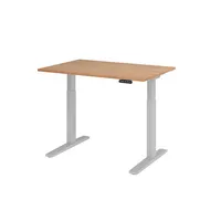Hammerbacher Sitz-Steh-Schreibtisch XMKA, elektrisch höhenverstellbar, 70-120cm (H), 120x80cm (BxT), rechteckig, nussbaum / silber 4032062182