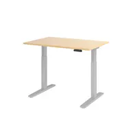 Hammerbacher Sitz-Steh-Schreibtisch XMKA, elektrisch höhenverstellbar, 70-120cm (H), 120x80cm (BxT), rechteckig, ahorn / silber 4032062181423