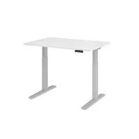 Hammerbacher Sitz-Steh-Schreibtisch XMKA, elektrisch höhenverstellbar, 70-120cm (H), 120x80cm (BxT), rechteckig, weiß / silber 4032062182352