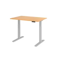 Hammerbacher Sitz-Steh-Schreibtisch XMKA, elektrisch höhenverstellbar, 70-120cm (H), 120x80cm (BxT), rechteckig, buche / silber 4032062182321