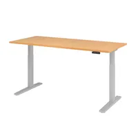 Hammerbacher Sitz-Steh-Schreibtisch XMKA, elektrisch höhenverstellbar, 70-120cm (H), 180x80cm (BxT), rechteckig, buche / silber 4032062182468 2 Stück