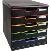 Exacompta Schubladenbox Modulo  schwarz mit bunten Farblinien 301914D, DIN A4 mit 5 Schubladen, 1 St.