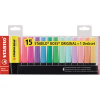 Stabilo Textmarker BOSS ORIGINAL, 7015-01, Tischset, 15-farbig sortiert, 2-5mm Keilspitze 4006381517478 Stabilo