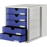 HAN Schubladenbox System-Box 1450-14 grau/blau 5 Schubladen geschlossen 4012473145092 HAN