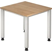 Hammerbacher Schreibtisch Q-Serie, manuell höhenverstellbar, 68-83,5cm (H), 80x80cm (BxT), quadratisch, nussbaum / silber 4032062021569 Hamme