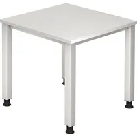 Hammerbacher Schreibtisch Q-Serie, manuell höhenverstellbar, 68-83,5cm (H), 80x80cm (BxT), quadratisch, weiß / silber 4032062119587 Hammerbac