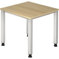 Hammerbacher Schreibtisch Q-Serie, manuell höhenverstellbar, 68-83,5cm (H), 80x80cm (BxT), quadratisch, eiche / silber 4032062165119 Hammerba