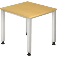 Hammerbacher Schreibtisch Q-Serie, manuell höhenverstellbar, 68-83,5cm (H), 80x80cm (BxT), quadratisch, buche / silber 4032062004456 Hammerba