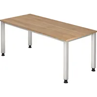 Hammerbacher Schreibtisch Q-Serie, manuell höhenverstellbar, 68-83,5cm (H), 180x80cm (BxT), rechteckig, nussbaum / silber 4032062034507 Hamme 2 Stück