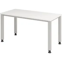 Hammerbacher Schreibtisch Q-Serie, manuell höhenverstellbar, 68-83,5cm (H), 140x67,2cm (BxT), rechteckig, weiß / silber 4032062188750 Hammerb