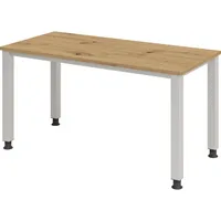 Hammerbacher Schreibtisch Q-Serie, manuell höhenverstellbar, 68-83,5cm (H), 140x67,2cm (BxT), rechteckig, eiche / silber 4032062188743 Hammer