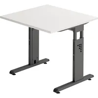 Hammerbacher Schreibtisch O-Serie, manuell höhenverstellbar, 65-85cm (H), 80x80cm (BxT), quadratisch, weiß / graphit 4032062190180 Hammerbach 2 Stück