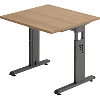 Hammerbacher Schreibtisch O-Serie, manuell höhenverstellbar, 65-85cm (H), 80x80cm (BxT), quadratisch, nussbaum / graphit 4032062190173 Hammer 2 Stück