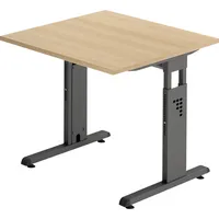 Hammerbacher Schreibtisch O-Serie, manuell höhenverstellbar, 65-85cm (H), 80x80cm (BxT), rechteckig, eiche / graphit 4032062190166 Hammerbach 2 Stück